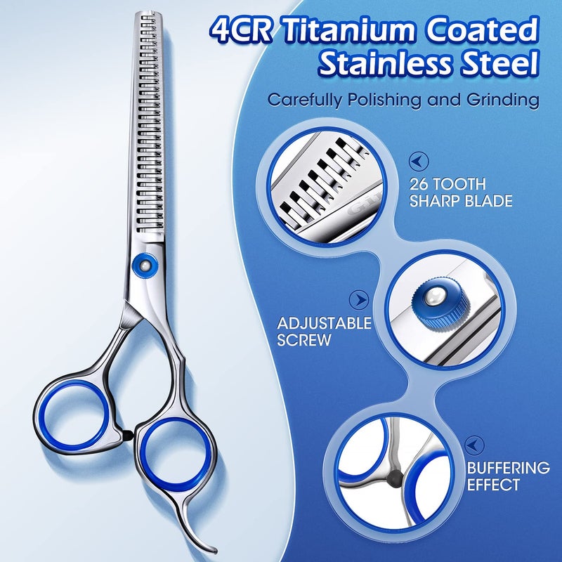 Gimars Professional 5 in 1 Grooming Scissors for Dogs 4CR with Safety Round Tip, Heavy Duty Titanium Coated Straight & Thinning & Curved Shears - Image 3